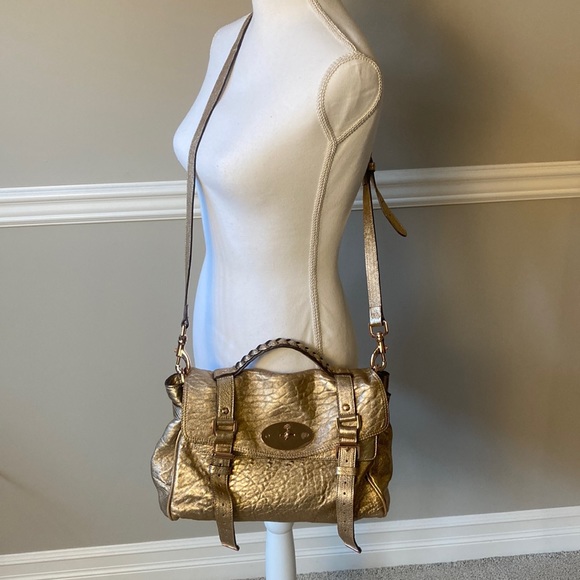 Mulberry Metallic Rose Gold Leather Alexa Satchel Crossbody Bag - Picture 2 of 16